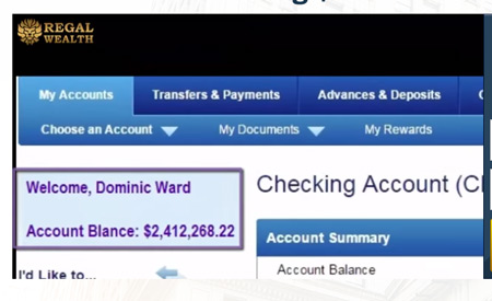 Fake account screen shot from the Regal Wealth video